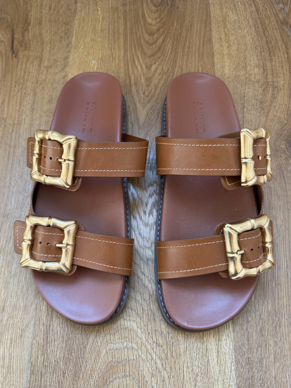 SCHUTZ Women’s Enola Sporty Leather Sandals in New Wood Color - Picture 5 of 8